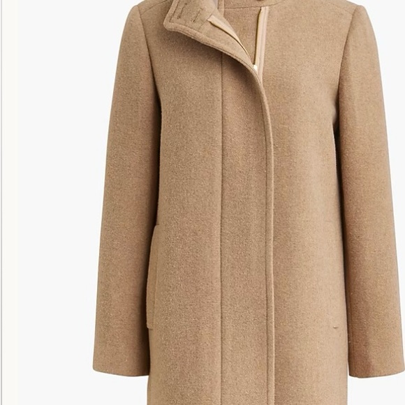 J. Crew Wool City Coat Button Neck Mushroom Tan Zippered Car Thigh Length M 8 - Picture 13 of 14